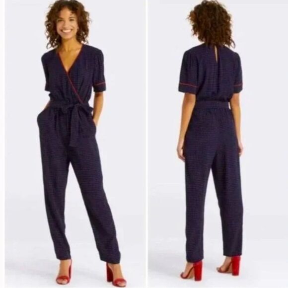 Draper James Navy Self Tie Romper Jumpsuit Size Medium - Picture 1 of 6